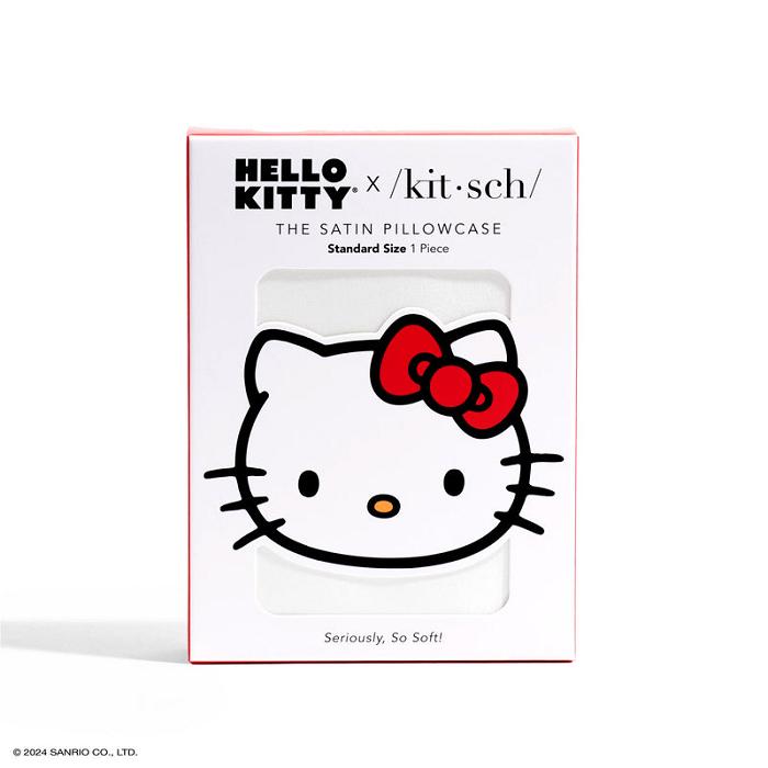 Hello Kitty Hello Kitty x Kitsch Bow Pillowcase (Solid Ivory) Białe | PL_HK77727