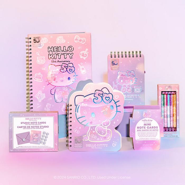 Hello Kitty Hello Kitty x Studio Oh! 50th Anniversary Extra-Large Spiral Notebook & Sticker Sheet Różowe | PL_HK84311