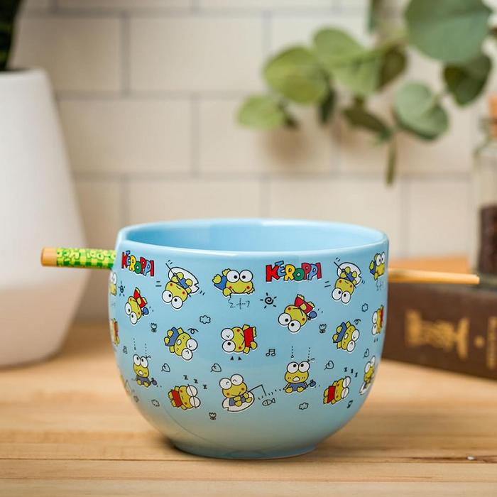 Hello Kitty Keroppi Ceramic Ramen Bowl and Chopstick Set (Poses) Niebieskie | PL_HK12113