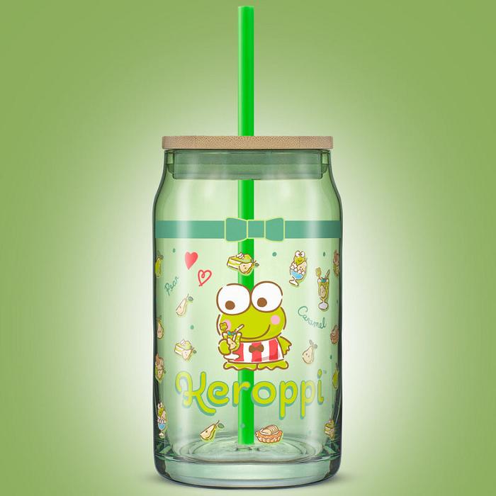 Hello Kitty Keroppi Favorite Flavor Lidded Glass Tumbler Zielone | PL_HK26428