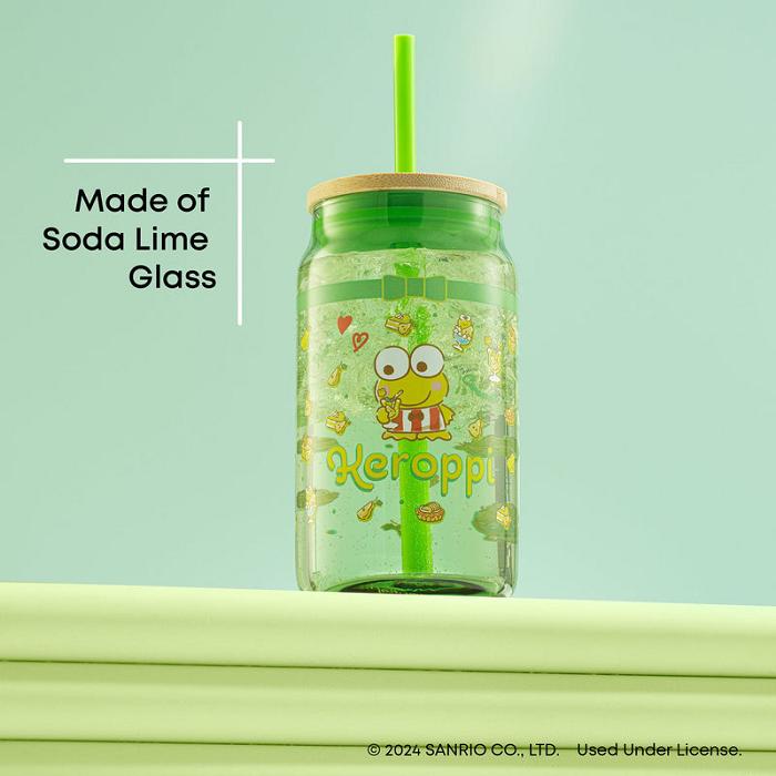 Hello Kitty Keroppi Favorite Flavor Lidded Glass Tumbler Zielone | PL_HK26428