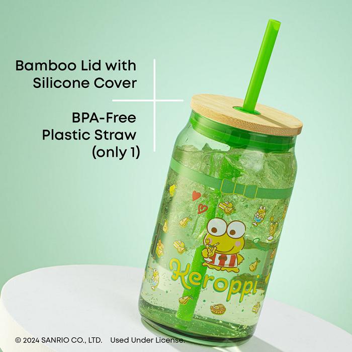 Hello Kitty Keroppi Favorite Flavor Lidded Glass Tumbler Zielone | PL_HK26428