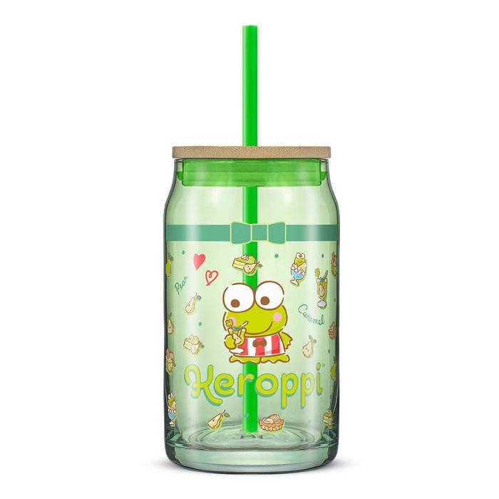 Hello Kitty Keroppi Favorite Flavor Lidded Glass Tumbler Zielone | PL_HK26428