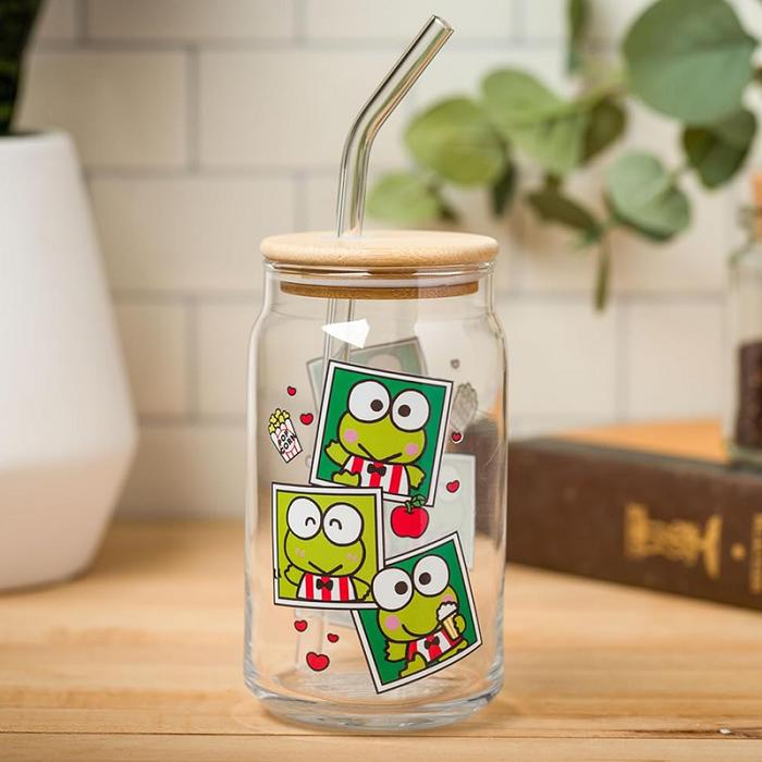 Hello Kitty Keroppi Snacks Bamboo Lidded Glass Tumbler Zielone | PL_HK11142