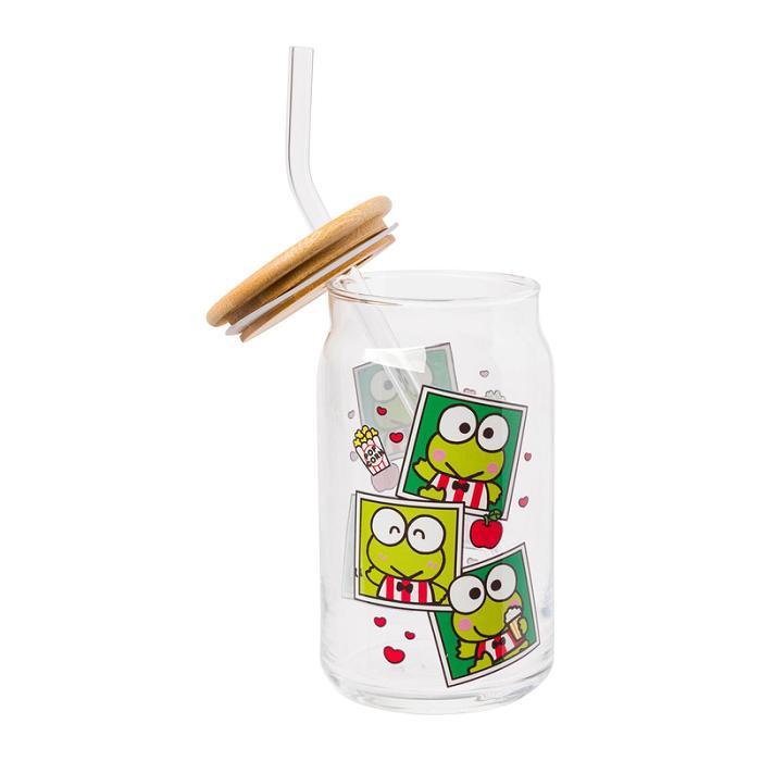 Hello Kitty Keroppi Snacks Bamboo Lidded Glass Tumbler Zielone | PL_HK11142