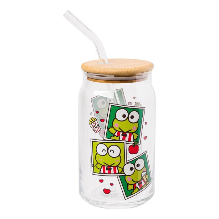 Hello Kitty Keroppi Snacks Bamboo Lidded Glass Tumbler Zielone | PL_HK11142