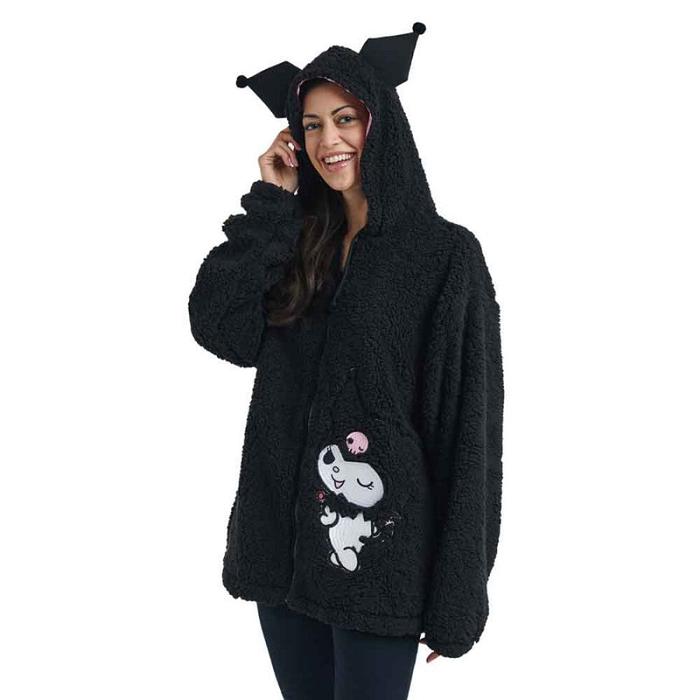 Hello Kitty Kuromi Cozy Sherpa Zip Lounge Hoodie Czarne | PL_HK55013