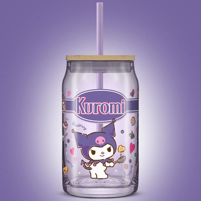 Hello Kitty Kuromi Favorite Flavor Lidded Glass Tumbler Fioletowe | PL_HK38883