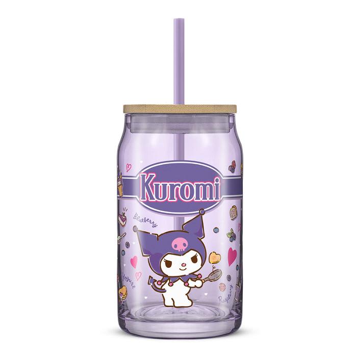 Hello Kitty Kuromi Favorite Flavor Lidded Glass Tumbler Fioletowe | PL_HK38883