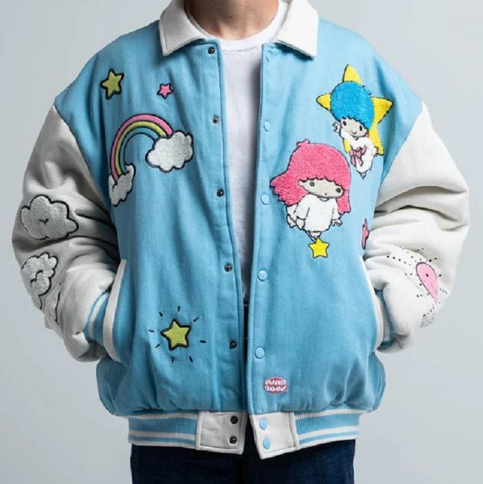 Hello Kitty LittleTwinStars x Dumbgood Varsity Jacket Niebieskie | PL_HK28059