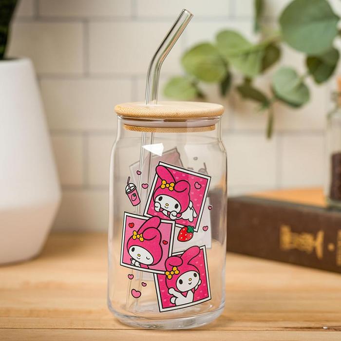 Hello Kitty My Melody Snacks Bamboo Lidded Glass Tumbler Różowe | PL_HK61917