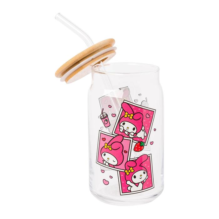 Hello Kitty My Melody Snacks Bamboo Lidded Glass Tumbler Różowe | PL_HK61917