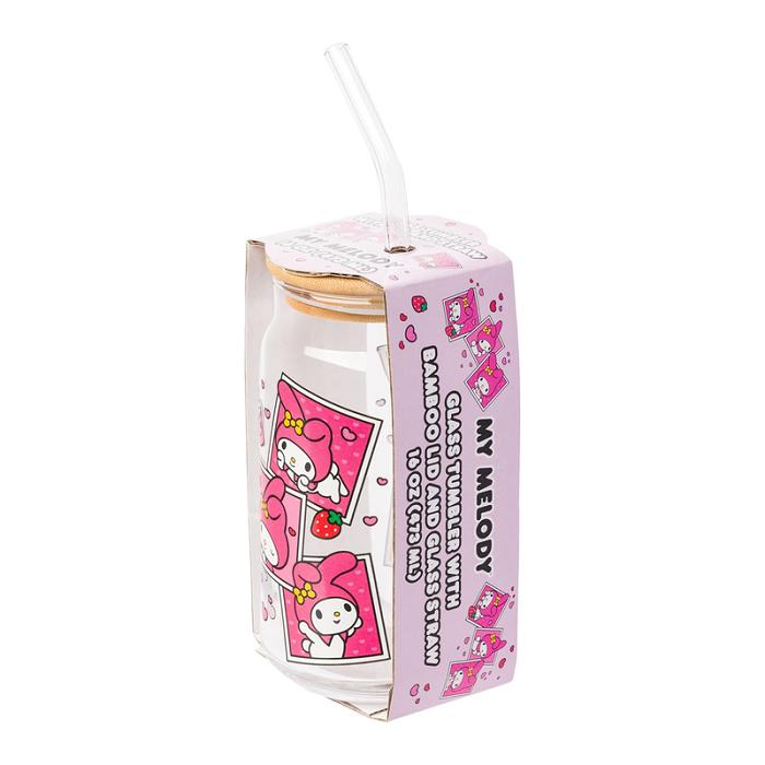 Hello Kitty My Melody Snacks Bamboo Lidded Glass Tumbler Różowe | PL_HK61917