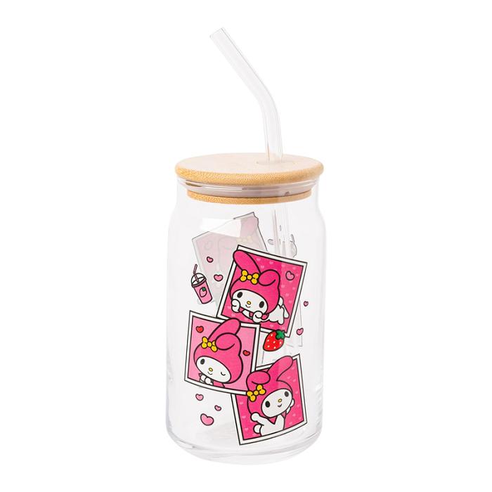 Hello Kitty My Melody Snacks Bamboo Lidded Glass Tumbler Różowe | PL_HK14982