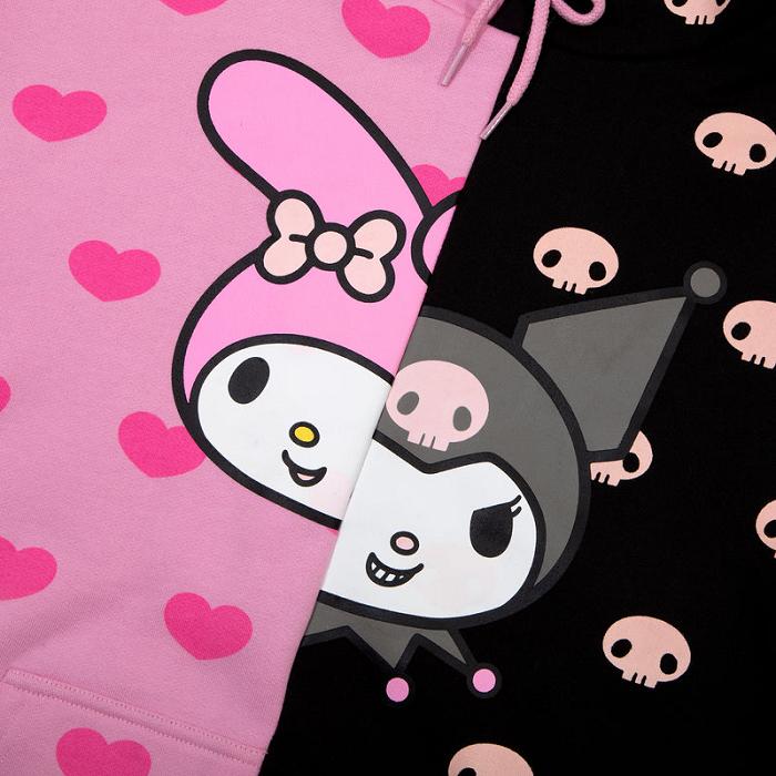 Hello Kitty My Melody & Kuromi Split Pullover Hoodie Różowe Czarne | PL_HK48072