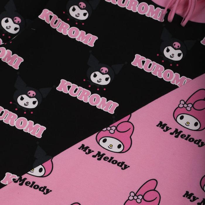 Hello Kitty My Melody & Kuromi x Dumbgood Pattern Split Hoodie Różowe Czarne | PL_HK10895