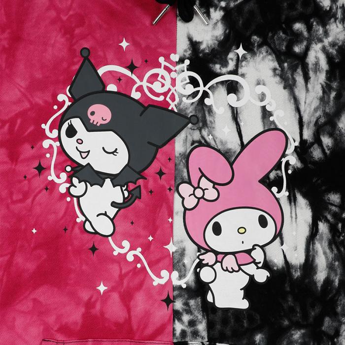 Hello Kitty My Melody & Kuromi x Dumbgood Tie Dye Split Hoodie Czerwone Czarne | PL_HK92373