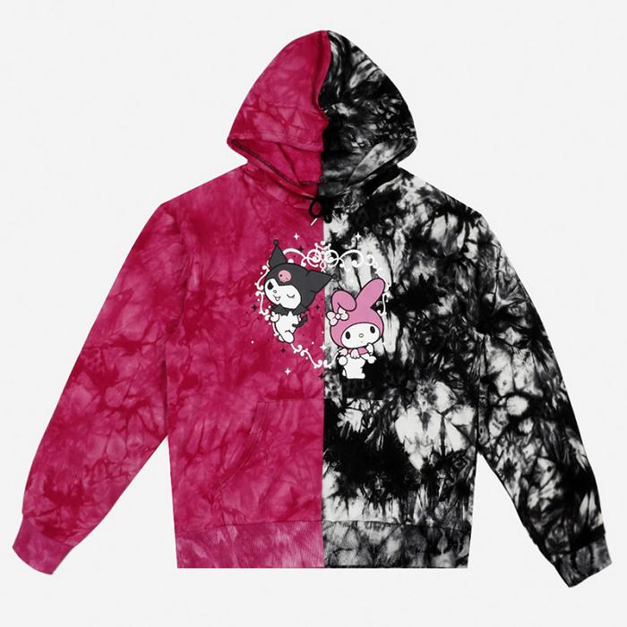 Hello Kitty My Melody & Kuromi x Dumbgood Tie Dye Split Hoodie Czerwone Czarne | PL_HK92373