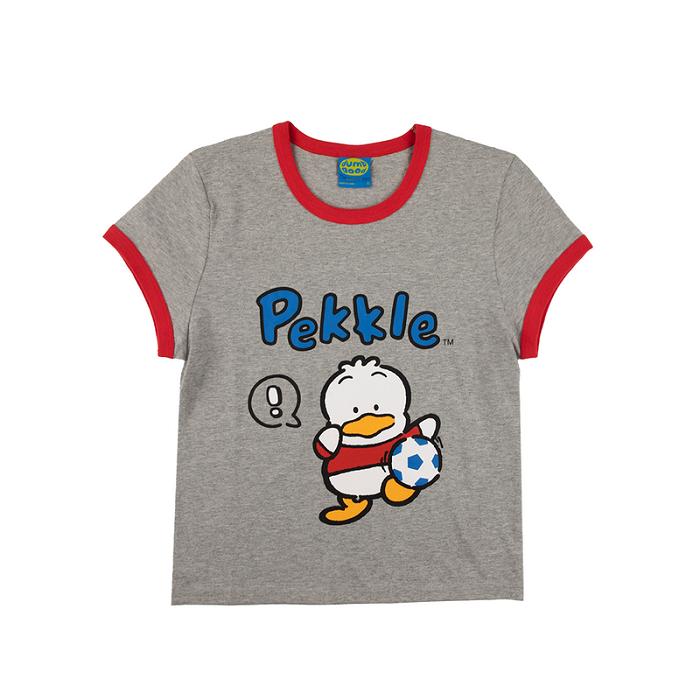 Hello Kitty Pekkle x Dumbgood Grey Ringer Baby Tee Szare | PL_HK98016