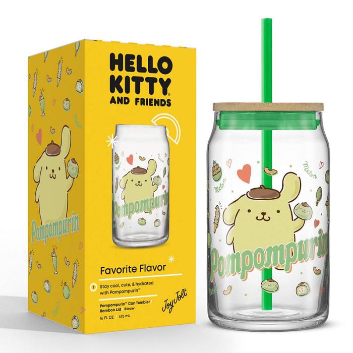 Hello Kitty Pompompurin Favorite Flavor Lidded Glass Tumbler Zielone | PL_HK67925