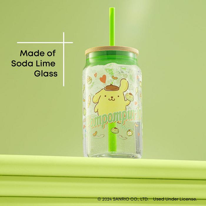 Hello Kitty Pompompurin Favorite Flavor Lidded Glass Tumbler Zielone | PL_HK67925