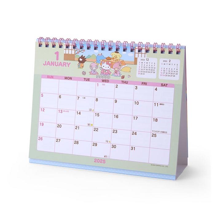 Hello Kitty Sanrio Characters 2025 Desk Calendar Różowe Niebieskie | PL_HK13557