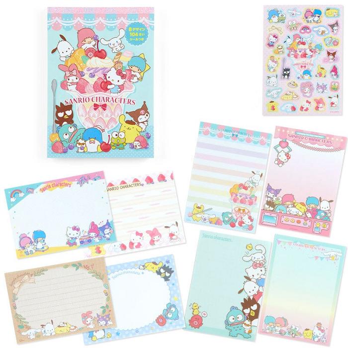 Hello Kitty Sanrio Characters Memo Pad & Sticker Set Różowe Niebieskie | PL_HK38796